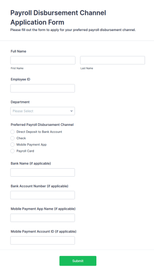 Payroll Disbursement Channel Application Form Template