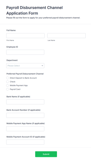 Payroll Disbursement Channel Application Form Form Template