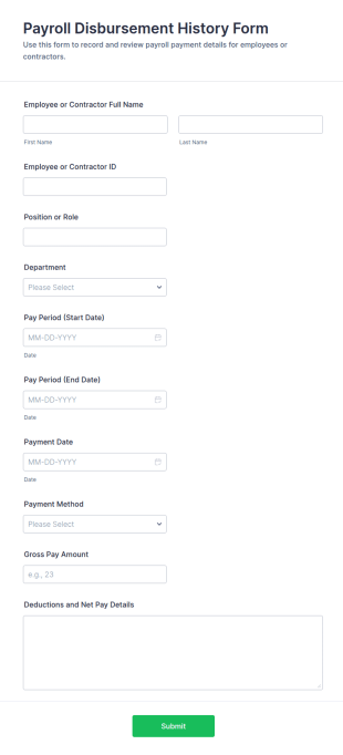 Payroll Disbursement History Form Template