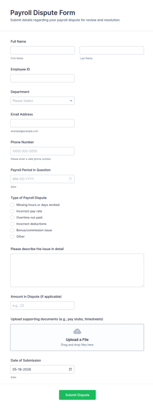 Payroll Dispute Form Template