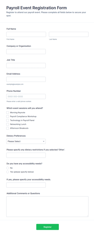 Payroll Event Registration Form Template