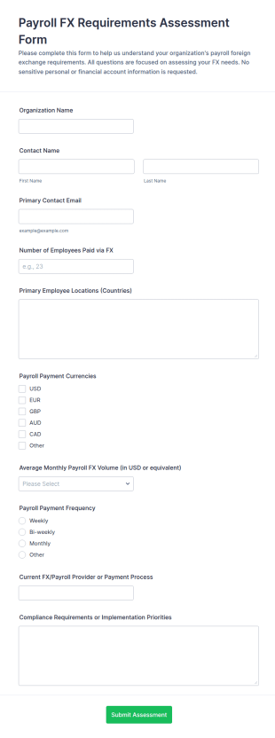 Payroll FX Requirements Assessment Form Template