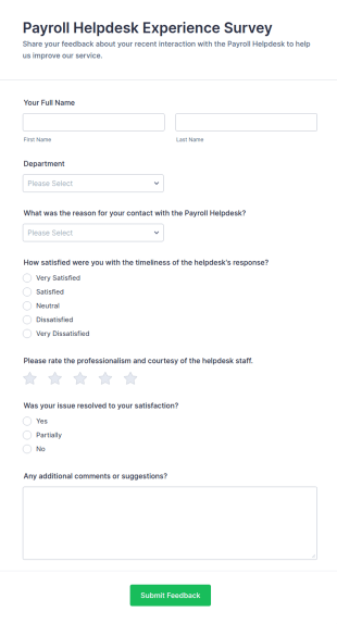 Payroll Helpdesk Experience Survey Form Template