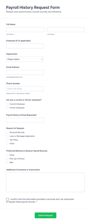 Payroll History Request Form Template