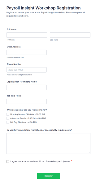 Payroll Insight Workshop Registration Form Template
