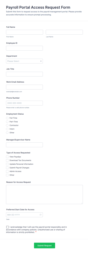 Payroll Portal Access Request Form Template