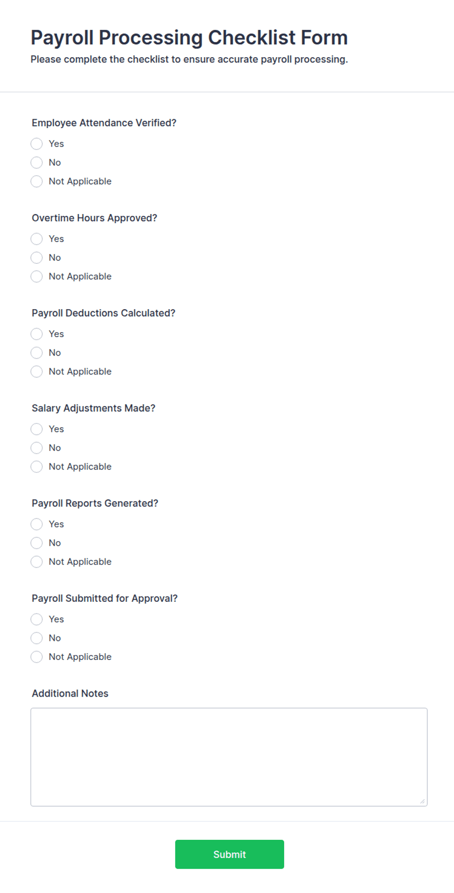 Payroll Processing Checklist Form Template | Jotform
