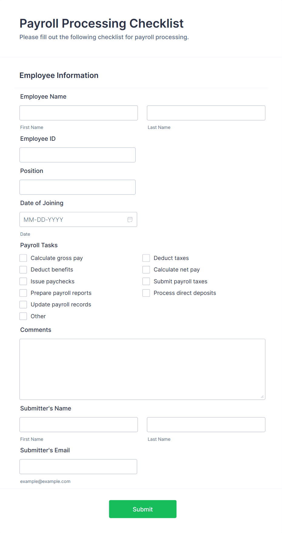 Payroll Processing Checklist Form Template | Jotform