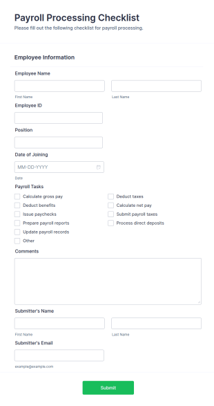 Payroll Processing Checklist Form Template
