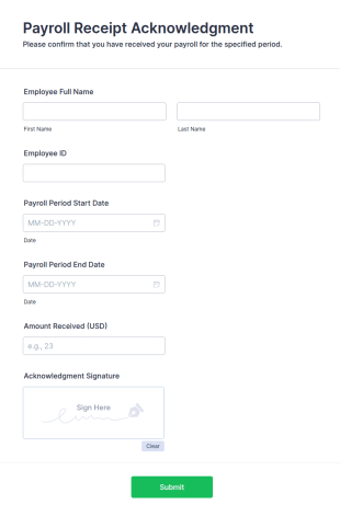 Payroll Receipt Acknowledgment Form Template