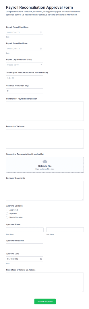 Payroll Reconciliation Approval Form Template