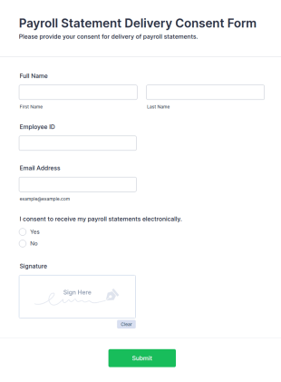 Payroll Statement Delivery Consent Form Template