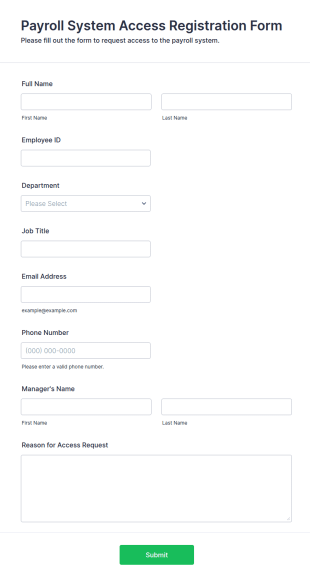 Payroll System Access Registration Form Template