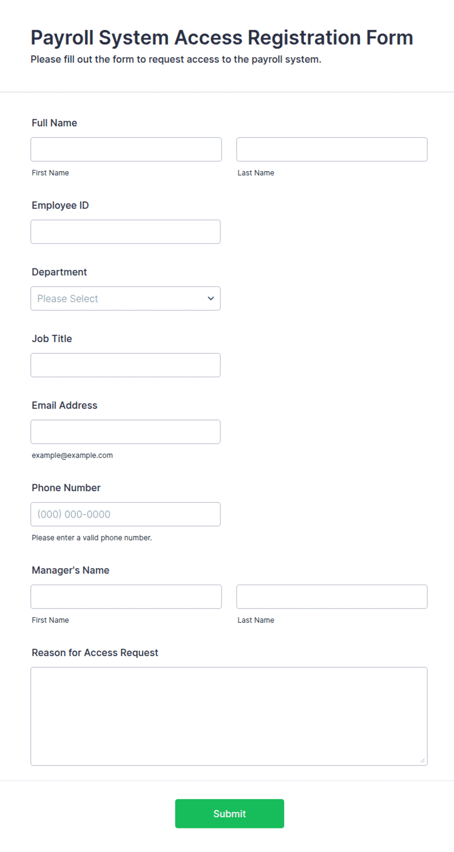 Fpps Access Form Payroll System Access Registration Form Template | Jotform