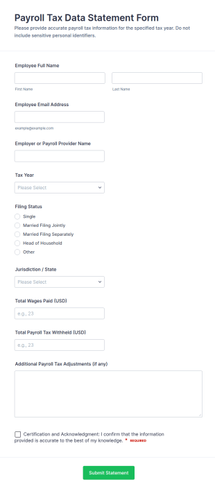 Payroll Tax Data Statement Form Template