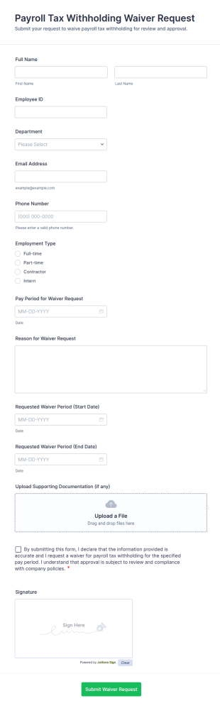 Payroll Tax Withholding Waiver Request Form Template