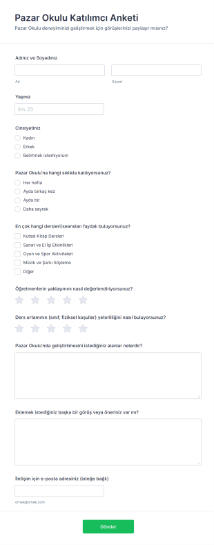Pazar Okulu Katılımcı Anketi Form Şablonu