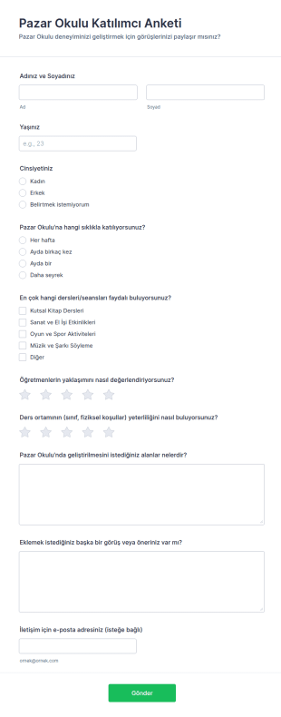 Pazar Okulu Katılımcı Anketi Form Şablonu