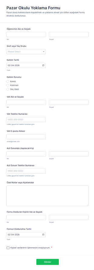 Sınıf Yoklama Form Şablonu