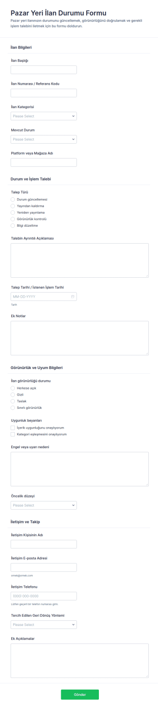 Pazar Yeri İlanı Durum Form Şablonu