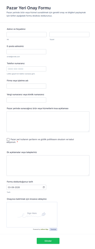 Pazar Yeri Onay Form Şablonu