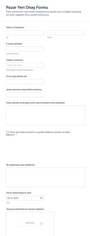 Pazar Yeri Onay Form Şablonu
