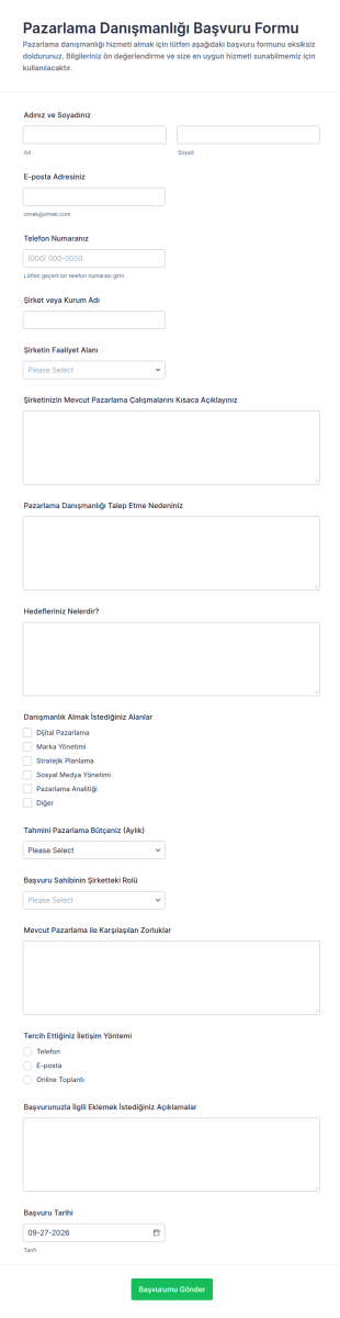 Pazarlama Danışmanlığı Başvuru Form Şablonu