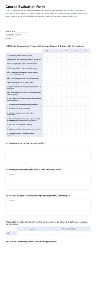 PB Course Evaluation Form Template