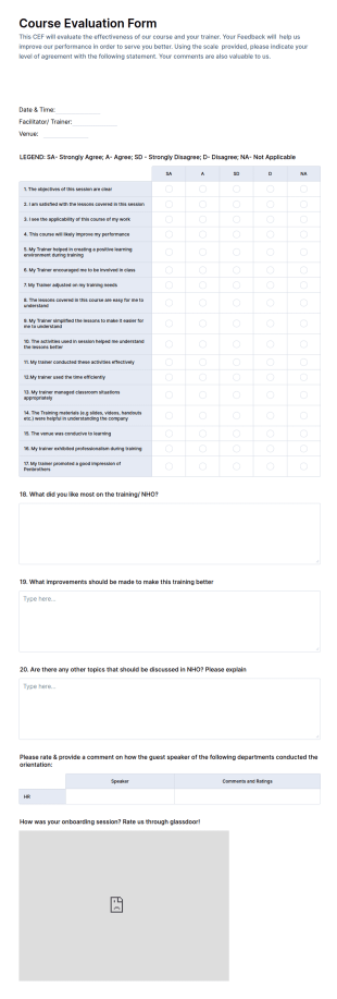 PB Course Evaluation Form Template