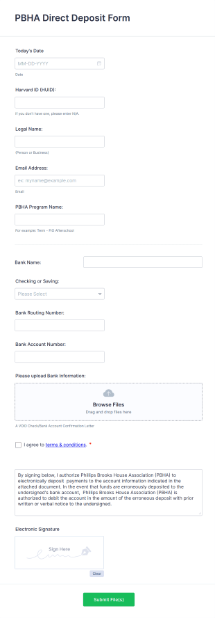 House Association Direct Deposit Form Template