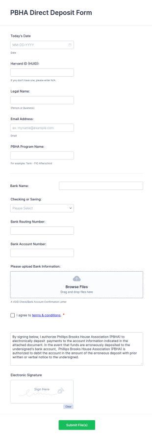 House Association Direct Deposit Form Template