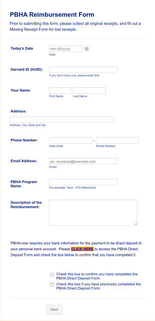 PBHA Reimbursement Form Template