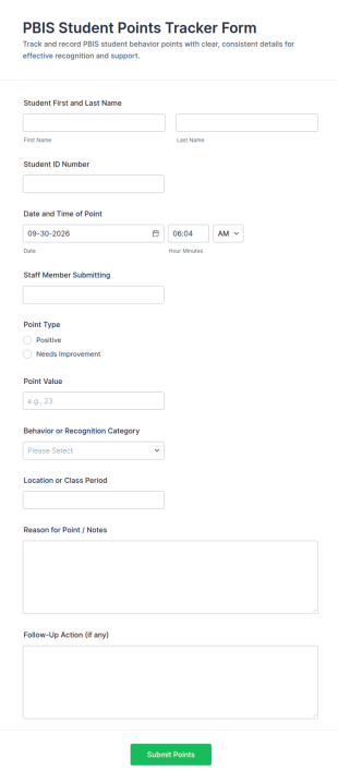 PBIS Student Points Tracker Form Template
