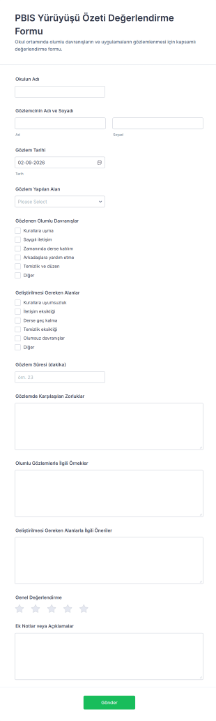 PBIS Yürüyüşü Özeti Değerlendirme Form Şablonu