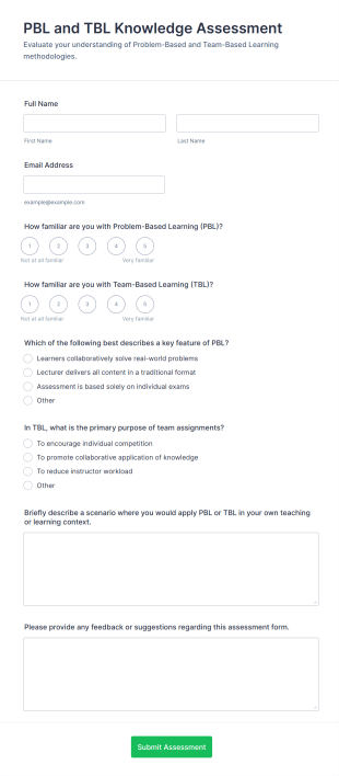 PBL And TBL Knowledge Assessment Form Template