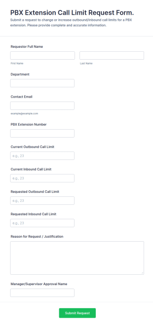 PBX Extension Call Limit Request Form Template