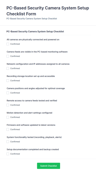 PC Based Security Camera System Setup Checklist Form Template