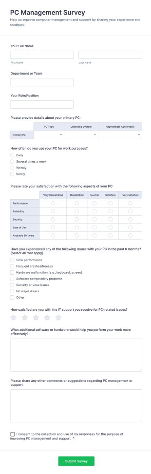 PC Management Survey Form Template