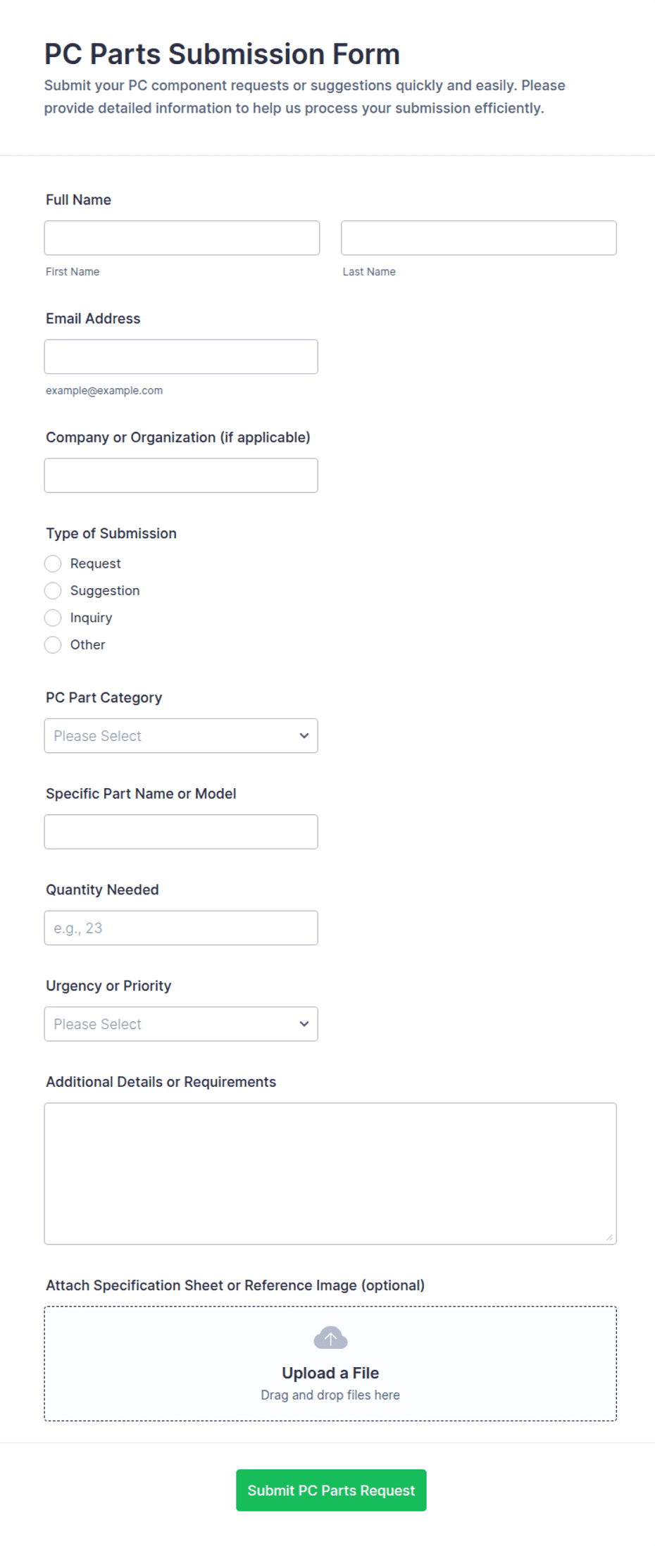 PC Parts Submission Form Template | Jotform