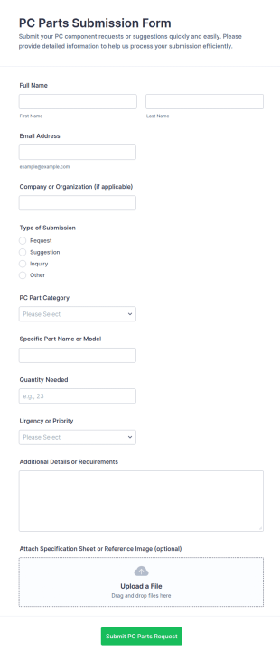 PC Parts Submission Form Template