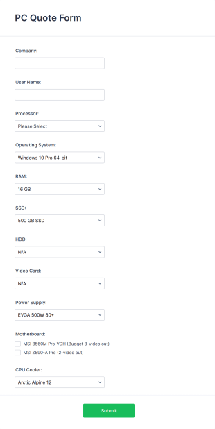 PC Quote Form Template