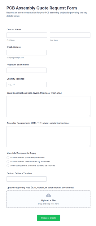 PCB Assembly Quote Request Form Template
