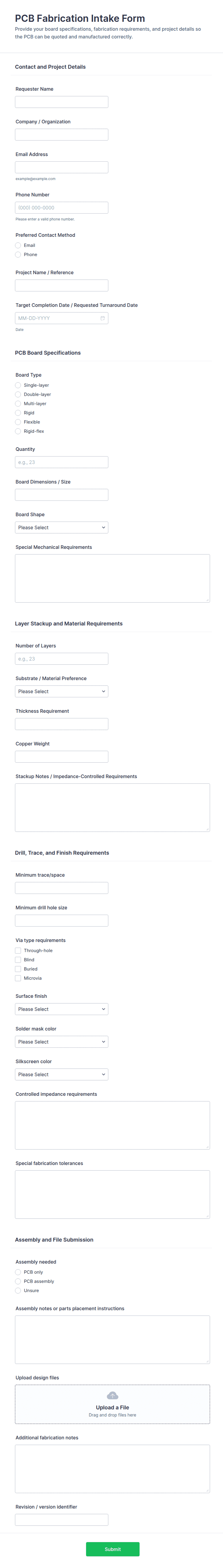 PCB Fabrication Intake Form Template | Jotform