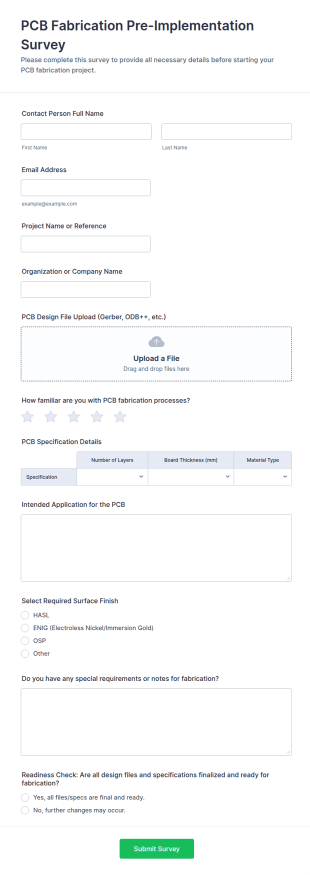 PCB Fabrication Pre Implementation Survey Form Template