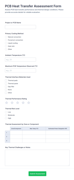 PCB Heat Transfer Assessment Form Template