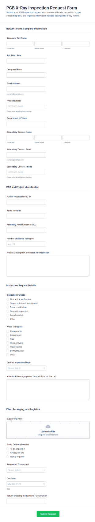 PCB X Ray Inspection Request Form Template