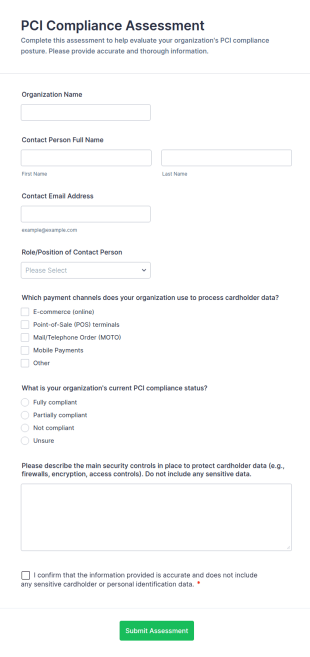 PCI Compliance Assessment Form Template