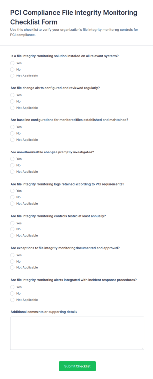 PCI Compliance File Integrity Monitoring Checklist Form Template