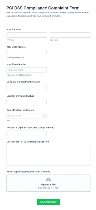PCI DSS Compliance Complaint Form Template