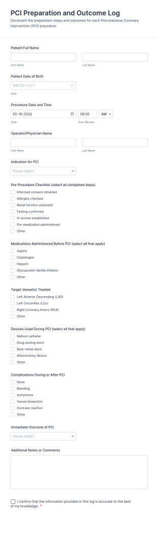 PCI Preparation And Outcome Log Form Template